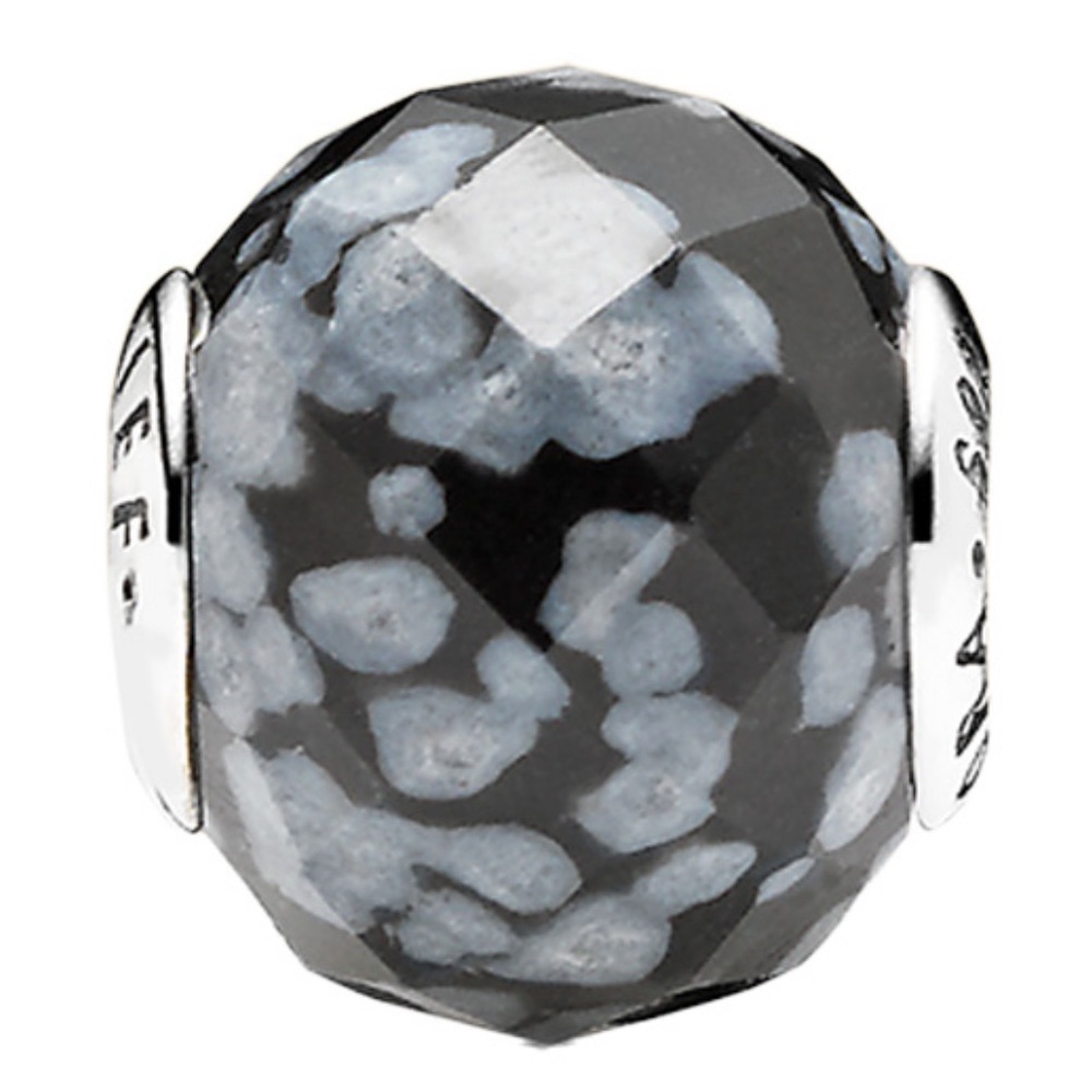 Retired Pandora Essence Belief Charm w/ Faceted Snowflake Obsidian Silver 925